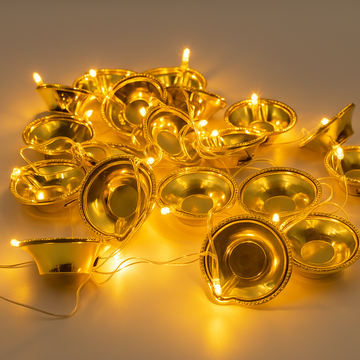 Golden Diya LED String Lights – Elegant Festive Illumination for Decor & Gifting