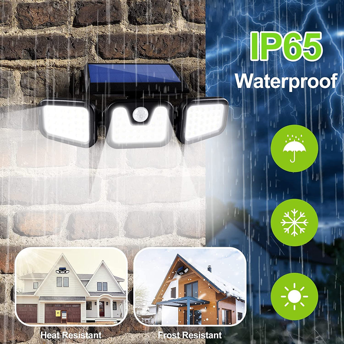 Solar Motion Sensor Lights with Remote Control - 270° Wide-Angle Illumination, IP65 Waterproof, 3 Adjustable Heads for Enhanced Security