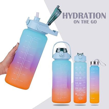 Hydro-Motivate: Unbreakable Water Bottles for School, Office and Gym with Motivational Time Marker 2000ML, 900ML, 300ML Leakproof Fitness Sports Water Bottle (Pack of 3)