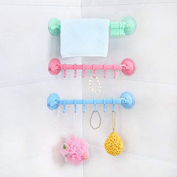 Suction Cup Hanging Hook Strong Suction Vacuum Lock Button Type Utility Kitchen Wall Hanging 6 Hook (Green, 1PCS)