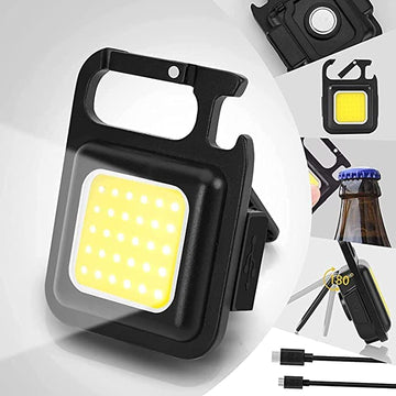 Multifunctional Keychain Mini LED Light - Rechargeable Mini Cob Handheld Flashlight with Bottle Opener, Magnetic Base and Folding Bracket | Pocket Emergency Light