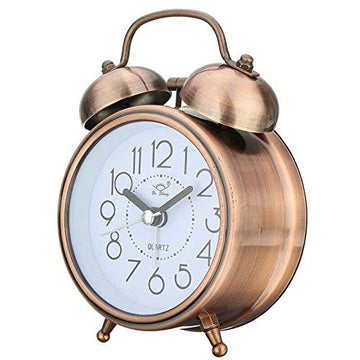 Retro Twin Bell Alarm Clock with Tick-Tick Movement, with Night Light Function and Loud Old-Fashioned Metal Alarm, Copper