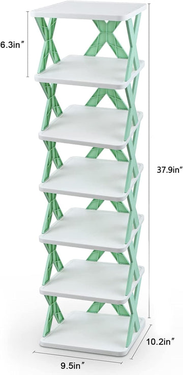 Shoe Rack Suit for Entryway, Corner, Small Spaces, Closet, Hallway, Storage Cabinet for Saving Space, Shoe Tower Tall and Stable, White and Green