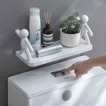 Wall Mounted Plastic Bathroom Shelf/Wall Shelf/Wall Mounted Shelf/Self Adhesive Shelf with 2 Self Adhesive Stickers (White)