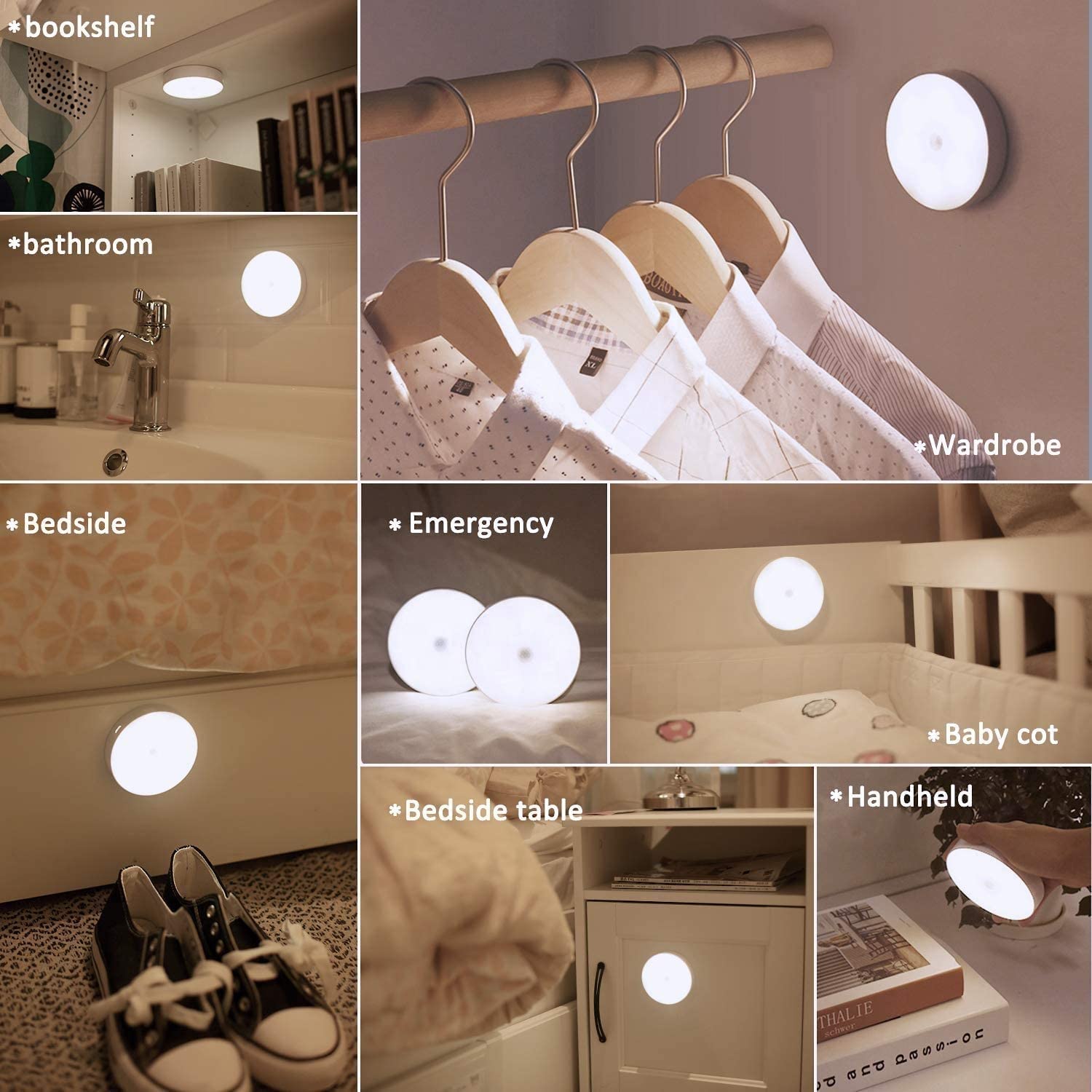 Motion Sensor Light for Home (Pack of 2) with USB Charging Wireless Self Adhesive LED Body Induction Lamp Sensor Light for Wardrobe Lights with Sensor Night Light for Cupboard Stairs