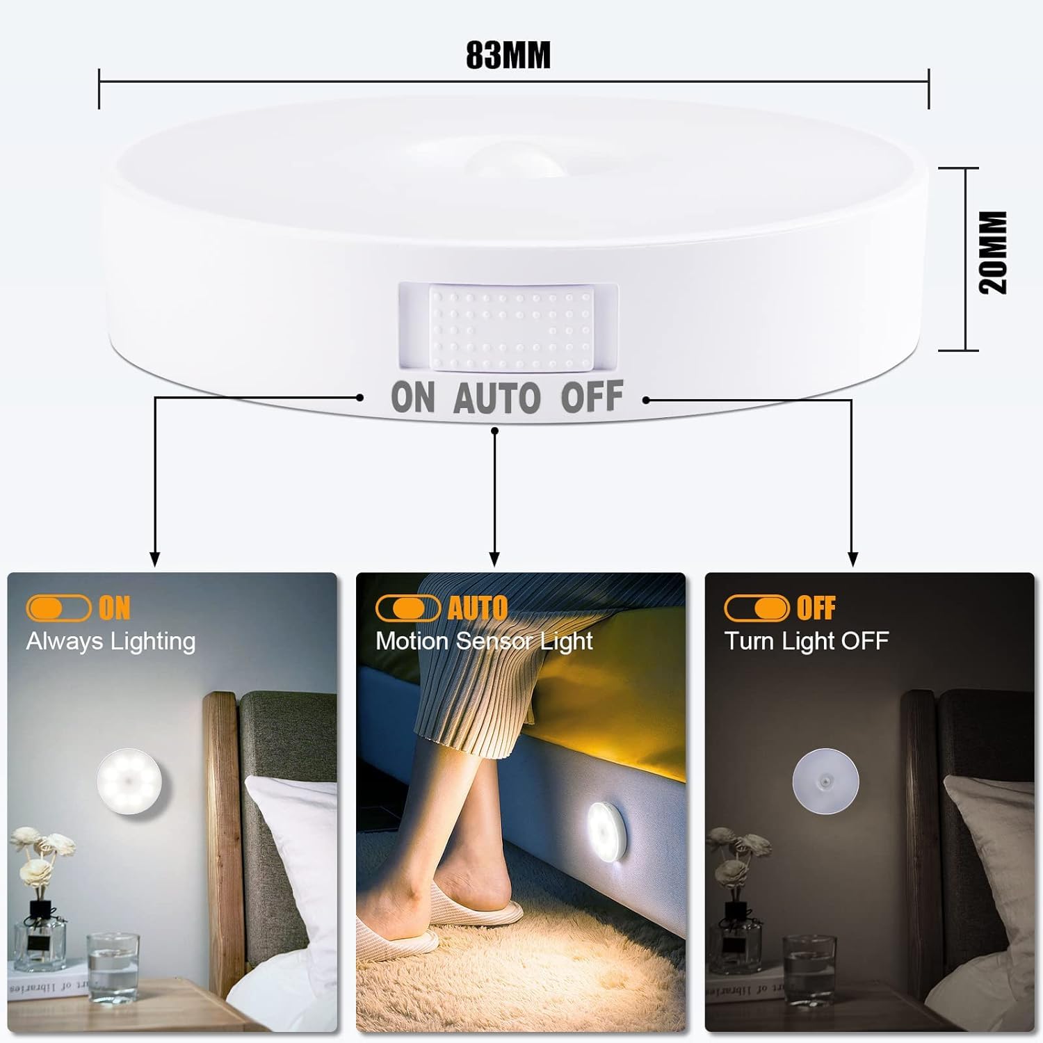 Motion Sensor Light for Home (Pack of 2) with USB Charging Wireless Self Adhesive LED Body Induction Lamp Sensor Light for Wardrobe Lights with Sensor Night Light for Cupboard Stairs