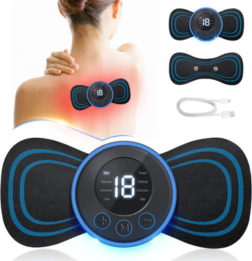 Full Body Mini Butterfly TENS Massager with 8 Modes, 19 Levels Electric Rechargeable Portable EMS Patch for Shoulder, Neck, Arms, Legs, Neck, Men/Women