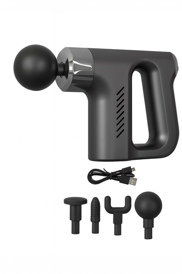 "PulseRelief™ Deep Tissue Massage Gun – 4 Heads, USB Rechargeable Muscle Relaxation Therapy"