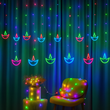 Diya 6+6 Curtain Fairy Lights-Multi-138 LED