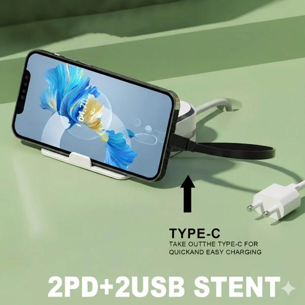 PowerRack™ 5.1A Fast Charger – Dual PD + 2 USB Multi-Port Charging Hub with Type-C Support