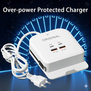 PowerRack™ 5.1A Fast Charger – Dual PD + 2 USB Multi-Port Charging Hub with Type-C Support