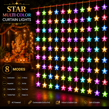 Multicolor Star Curtain LED String Lights-10 String Decorative Curtain Light with 8 Lighting Modes