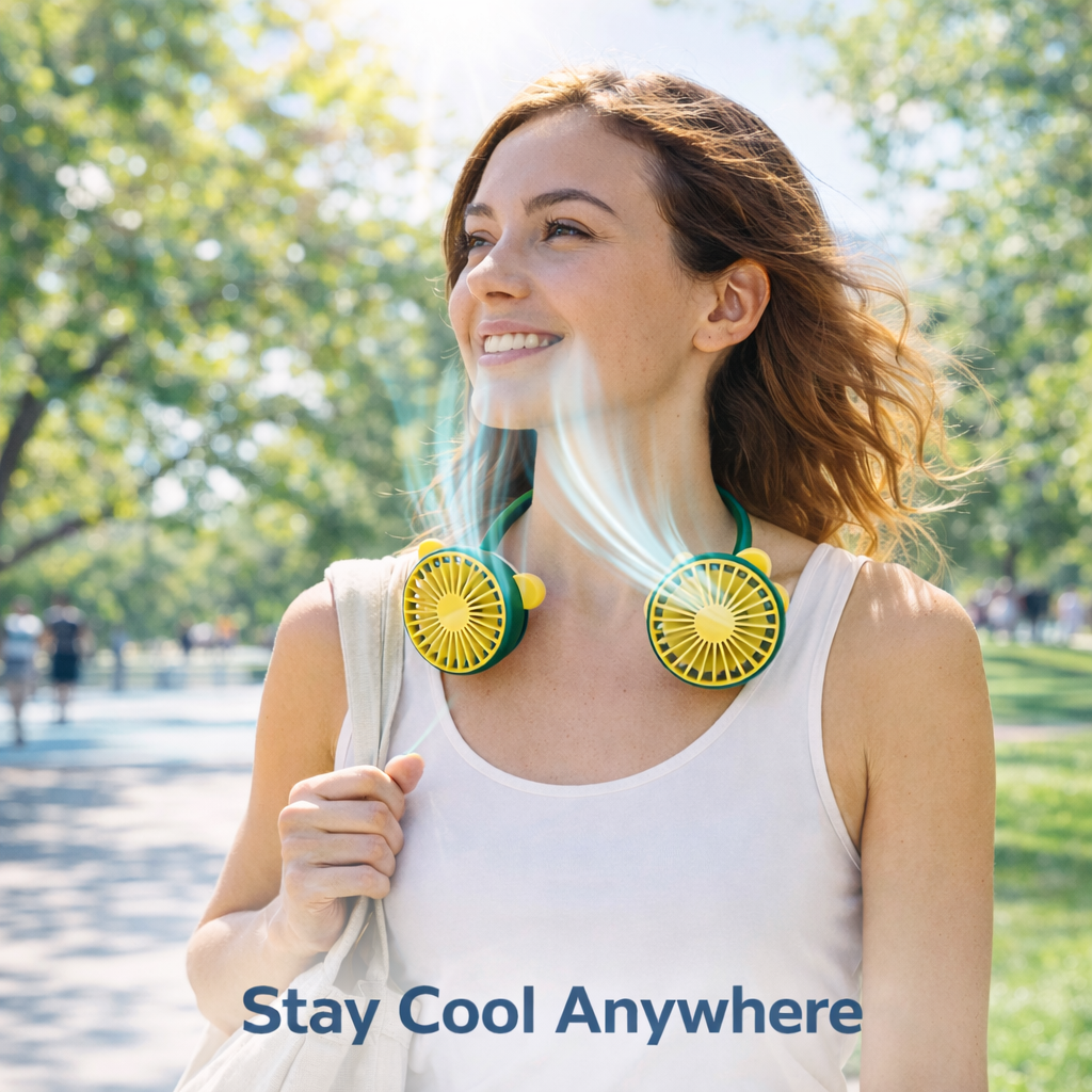 COOLORA Fan – Hands-Free Neck Cooling Fan with Dual Speed Modes, Rechargeable Portable Summer Fan