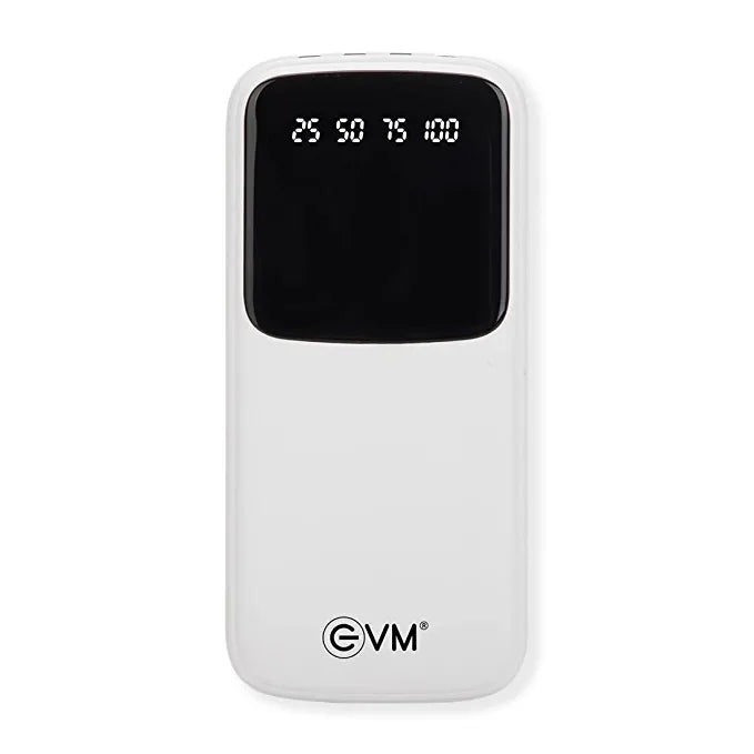 EVM EnCase+ Lithium_Polymer POWER BANK 10,000MAH with in Build 4 Cable USB, Micro USB, Type-C and Lightning Cable, for All Kind of Smartphone and Other Devices - (White)