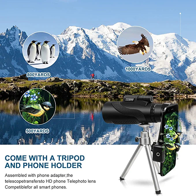 Panda Camera 40x60 HD Monocular Lens Telescope with Mini Tripod and Mobile Camera Clip for All Smartphones