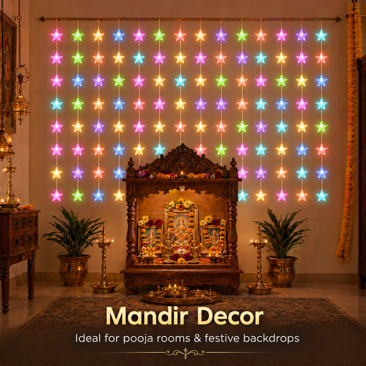Multicolor Star Curtain LED String Lights-10 String Decorative Curtain Light with 8 Lighting Modes