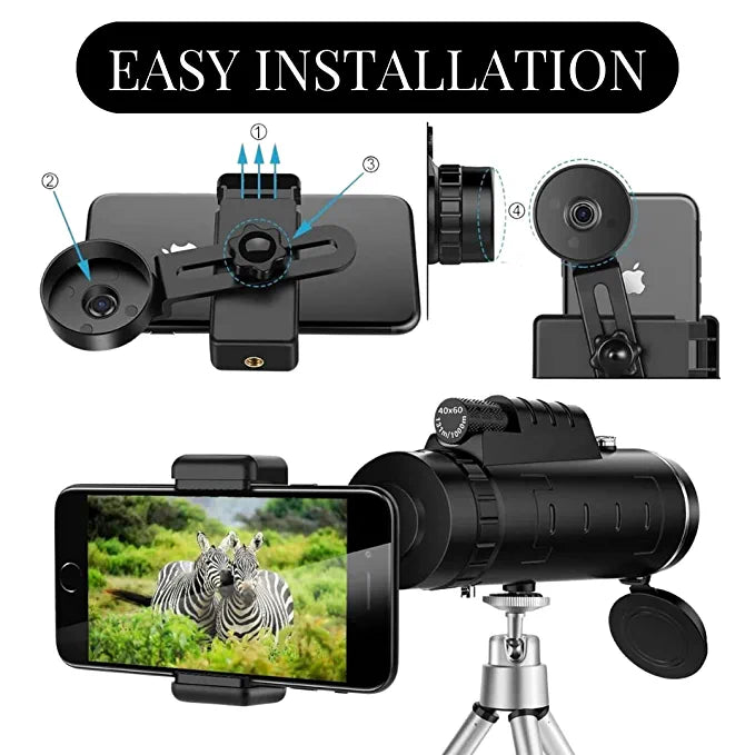 Panda Camera 40x60 HD Monocular Lens Telescope with Mini Tripod and Mobile Camera Clip for All Smartphones