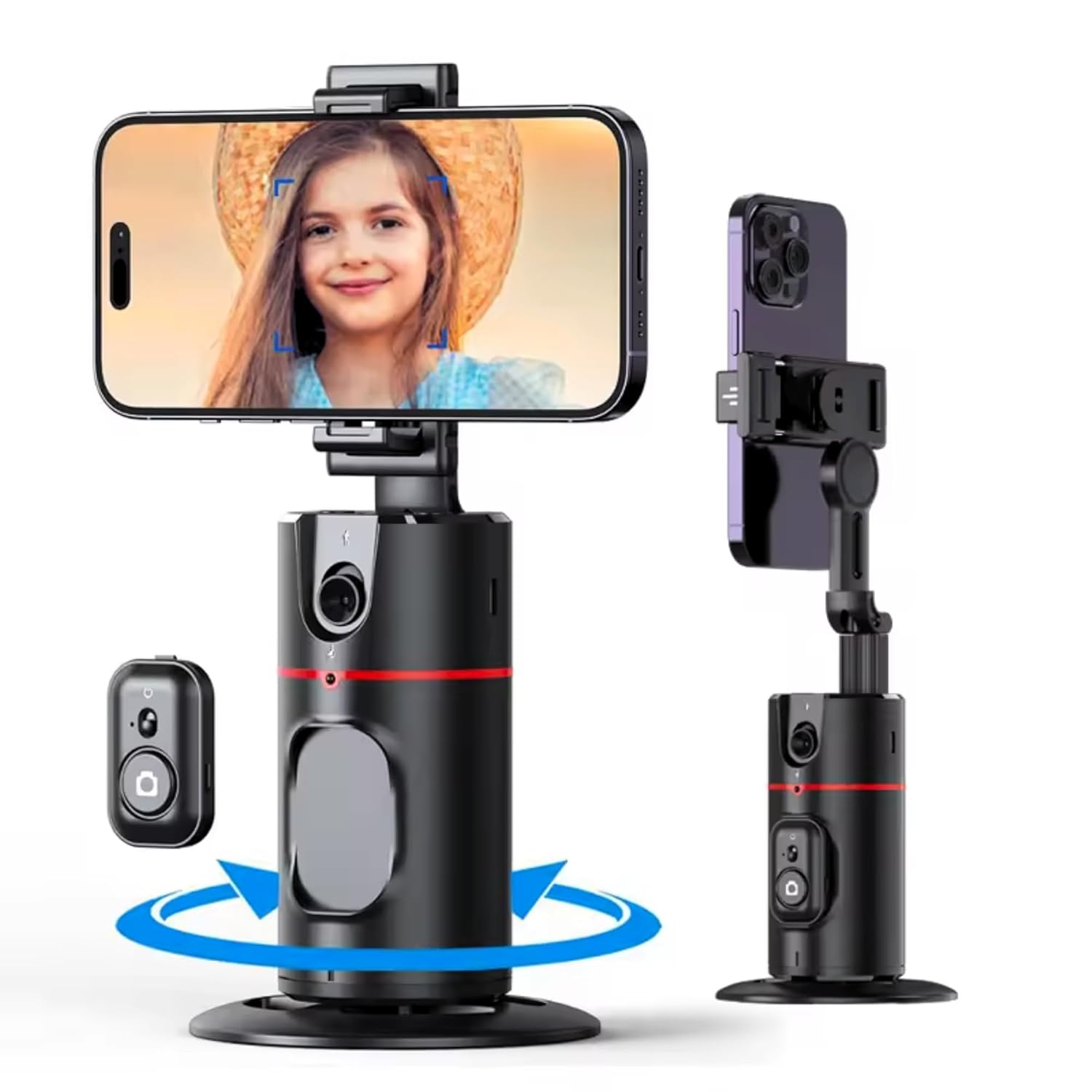 360° Rotation Auto Face Tracking Tripod, Mobile Holder with Remote for Smart Video & Photo Shooting, Mobile Gimbal Stabilizer with Gesture Control, Streaming & Video Recording, No App Needed (Black)