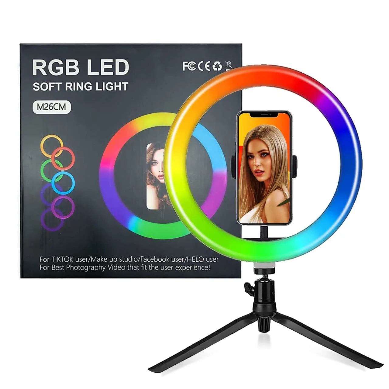 RGB LED Soft Ring Light 10Inch, RGB Flash Ring Light for Camera Smartphone YouTube Video Shooting and Makeup