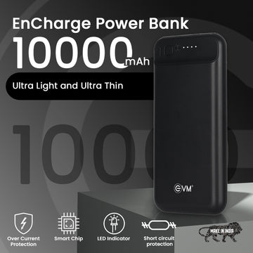 ECellStreet EVM Encharge Lithium_Polymer Power Bank 10000mAh with Micro USB Cable Compatible with All Kind of Smartphone and Other Devices (Black)