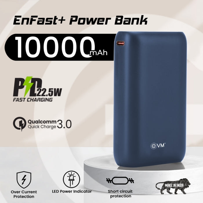 EVM EnFast+ Lithium_Polymer Power Bank 10000MAH  with Micro USB Cable Compatible with All Kind of Smartphone and Other Devices