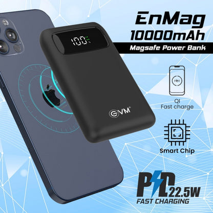 EVM EnMag Lithium_Polymer Power Bank 10000MAH with 15W Max Wireless Charging, Digital Indicator, QI Fast Charge, Air Allowable (P0209, Black)