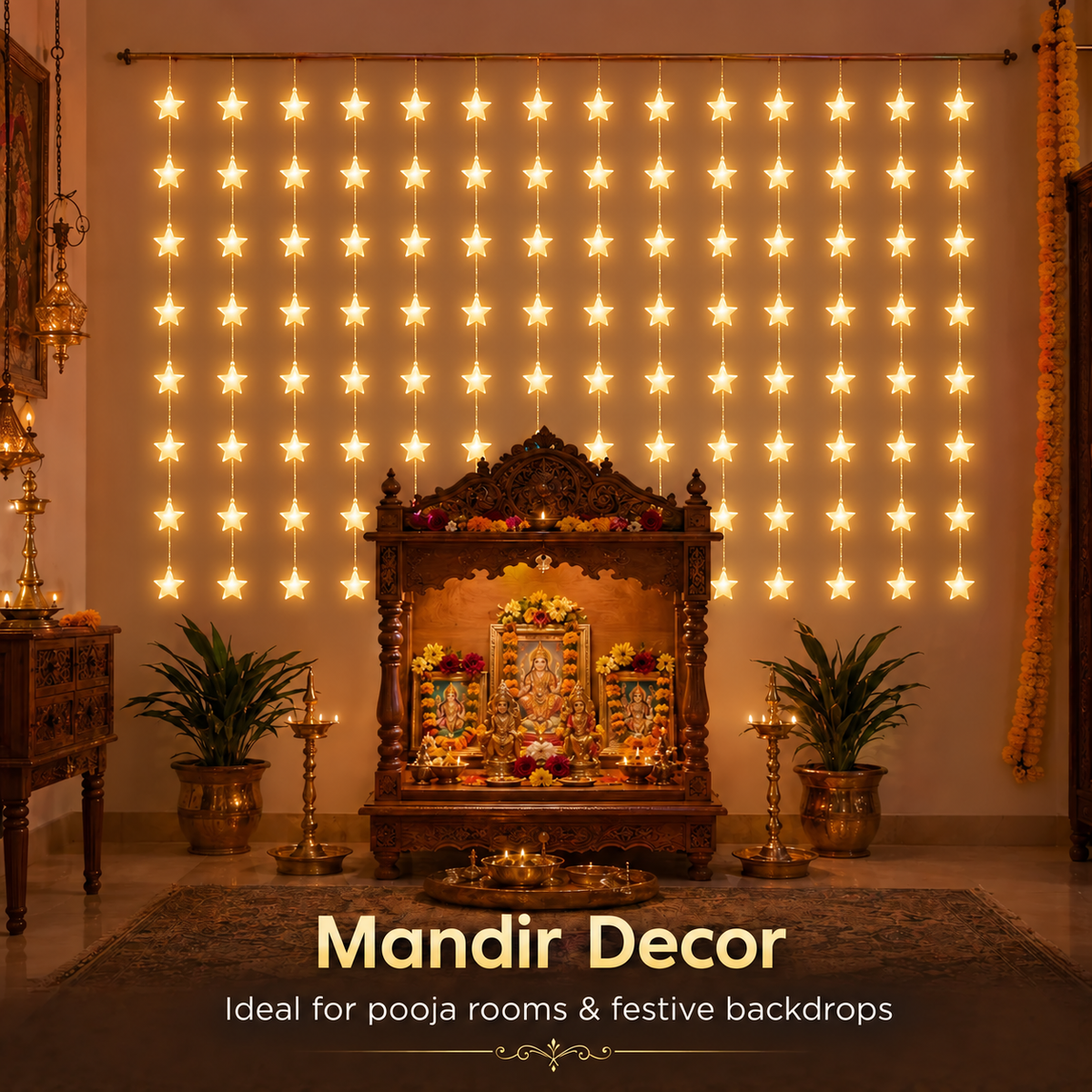 10-String Decorative Stars Curtain Light with 8 Lighting Modes for Diwali, Windows, Mandir & Festive Décor