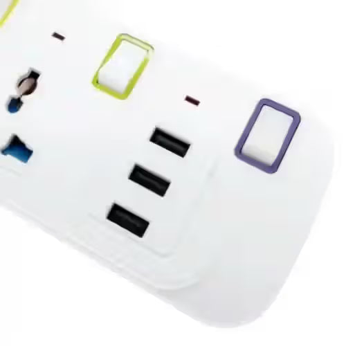 3-Socket Power Strip with 3 USB Charging Ports | Fireproof and High Safety