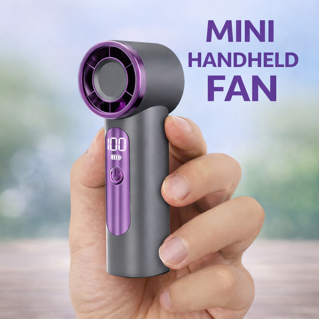 TINNY Mini Fan Rechargeable Pocket Fan with Digital LED Display & Powerful 6 Speed Cooling