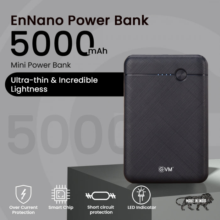 EVM EnNano Lithium_Polymer Power Bank 5000MAH with Micro USB Cable Compatible with All Kind of Smartphone and Other Devices (Black)