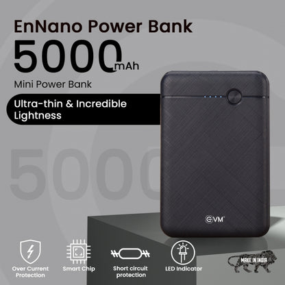 EVM EnNano Lithium_Polymer Power Bank 5000MAH with Micro USB Cable Compatible with All Kind of Smartphone and Other Devices (Black)