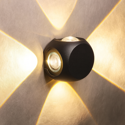 12W Matt Black 4-Way LED Wall Light – Warm White