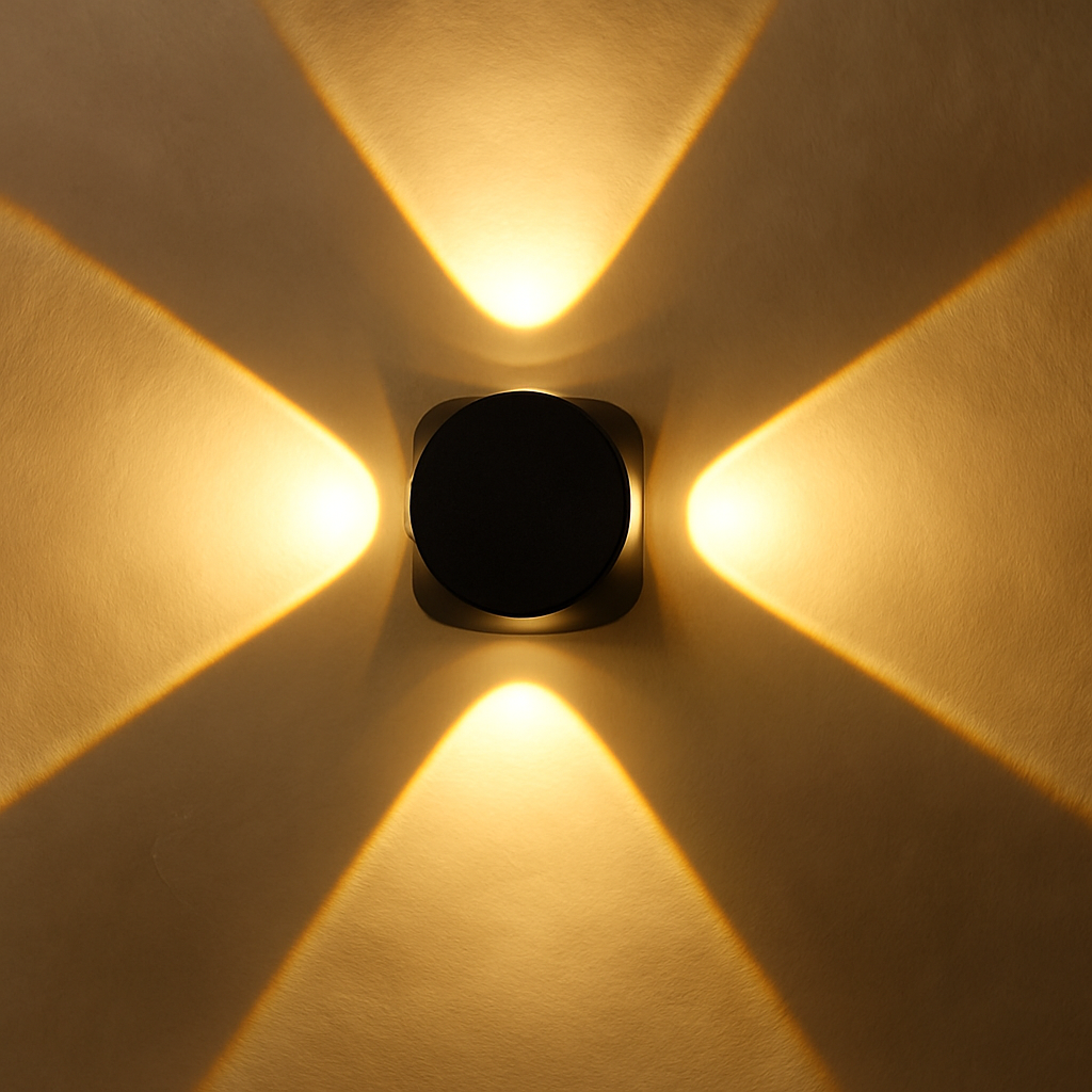 12W Matt Black 4-Way LED Wall Light – Warm White