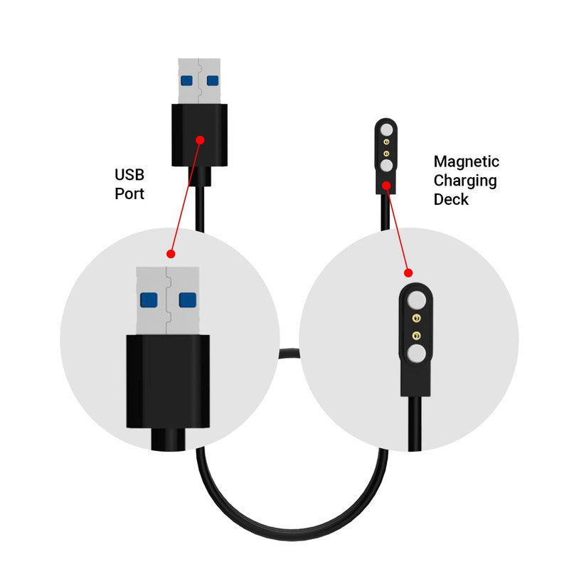 ECellStreet USB Magnetic 2 pin Charger Compatible with Crossbeats Ignite Grande Smart Watch