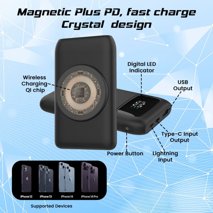 EVM EnMag Lithium_Polymer Power Bank 10000MAH with 15W Max Wireless Charging, Digital Indicator, QI Fast Charge, Air Allowable (P0209, Black)