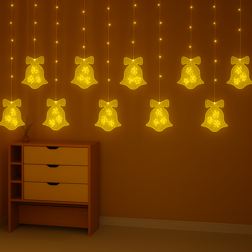 Warm White Christmas Bell Curtain Lights