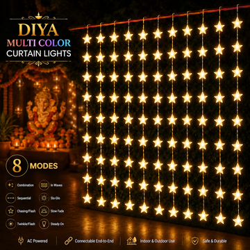 10-String Decorative Stars Curtain Light with 8 Lighting Modes for Diwali, Windows, Mandir & Festive Décor