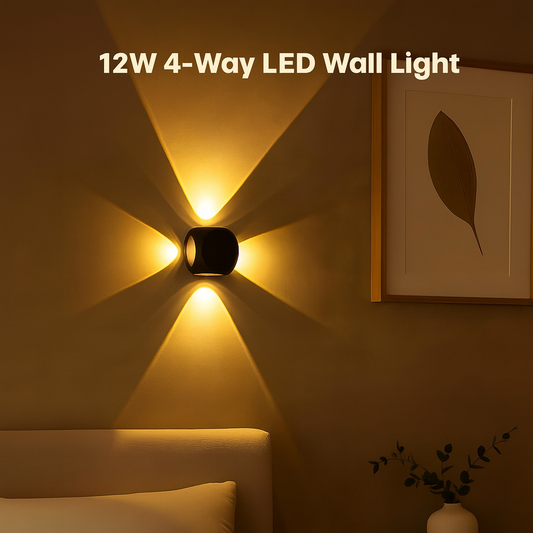 12W Matt Black 4-Way LED Wall Light – Warm White