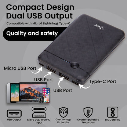 EVM EnNano Lithium_Polymer Power Bank 5000MAH with Micro USB Cable Compatible with All Kind of Smartphone and Other Devices (Black)