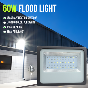 60W LED Flood Light – Pure White, Waterproof & Durable