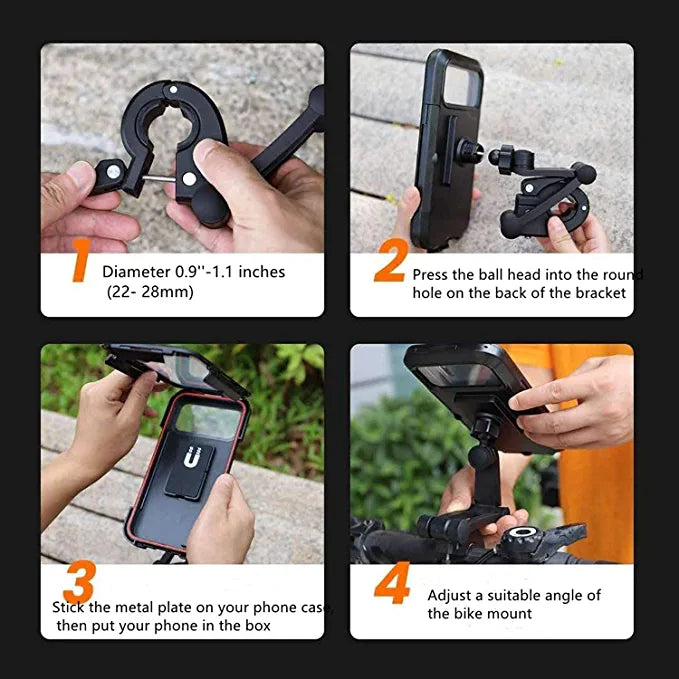 Bike Phone Holder Waterproof Mobile Phone Case for Bike Universal Motorcycle Phone Mount Bicycle Handlebar with Sensitive Touch Screen Fit Below 7.2 Smartphone