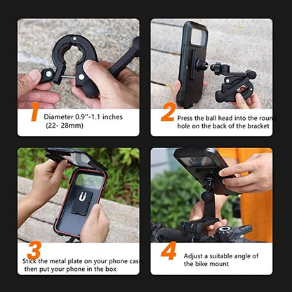 Bike Phone Holder Waterproof Mobile Phone Case for Bike Universal Motorcycle Phone Mount Bicycle Handlebar with Sensitive Touch Screen Fit Below 7.2 Smartphone