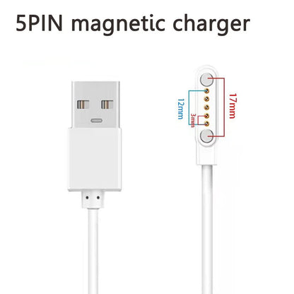 Universal USB Cable Watch Charger Magnetic 5 pin, Watch Charger, 12mm Adapter Length 45 cm for Smart Watch (5pin, Cable only)