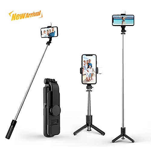Bluetooth Extendable Selfie Sticks with Wireless Remote and Tripod Stand, 3-in-1 Multifunctional Selfie Stick Compatible with iPhone/Samsung/Oppo/Vivo/MI and All Smartphones