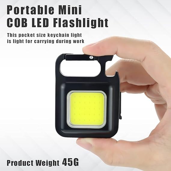 Multifunctional Keychain Mini LED Light - Rechargeable Mini Cob Handheld Flashlight with Bottle Opener, Magnetic Base and Folding Bracket | Pocket Emergency Light