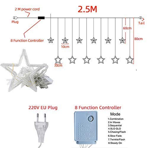 Warm White 6 Star Curtain Lights 2