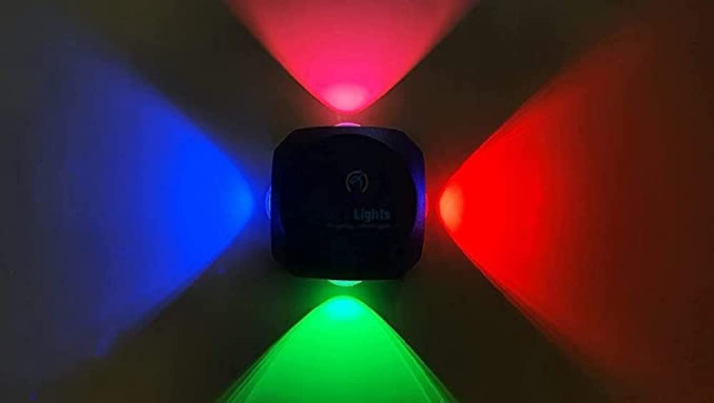 SEER® Wall Lights 4 Way Splitter Light RGB Indoor/Outdoor Waterproof Shockproof IP65 Exterior Wall Aluminum Casting Up Down 4 Way Outdoor Round LED Wall (Black, RED+Green+Blue) Light