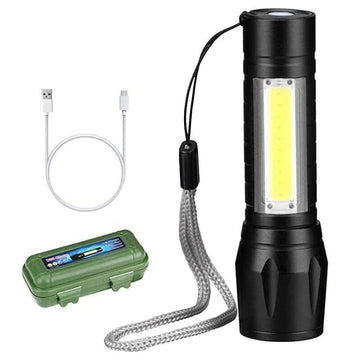 Mini — USB-Rechargeable XPE+COB LED Flashlight (3 Modes)