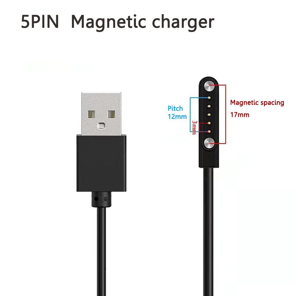 Universal USB Cable Watch Charger Magnetic 5 pin, Watch Charger, 12mm Adapter Length 45 cm for Smart Watch (5pin, Cable only)