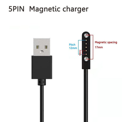 Universal USB Cable Watch Charger Magnetic 5 pin, Watch Charger, 12mm Adapter Length 45 cm for Smart Watch (5pin, Cable only)